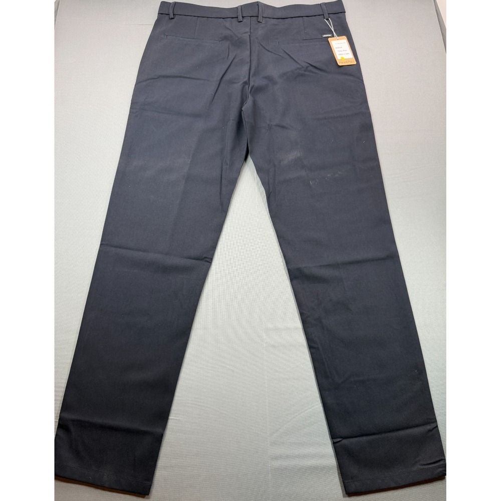 Plaid & Plain Men Slim Fit Stretch Dress Pants NWT 38Wx34L Navy Blue Chinos